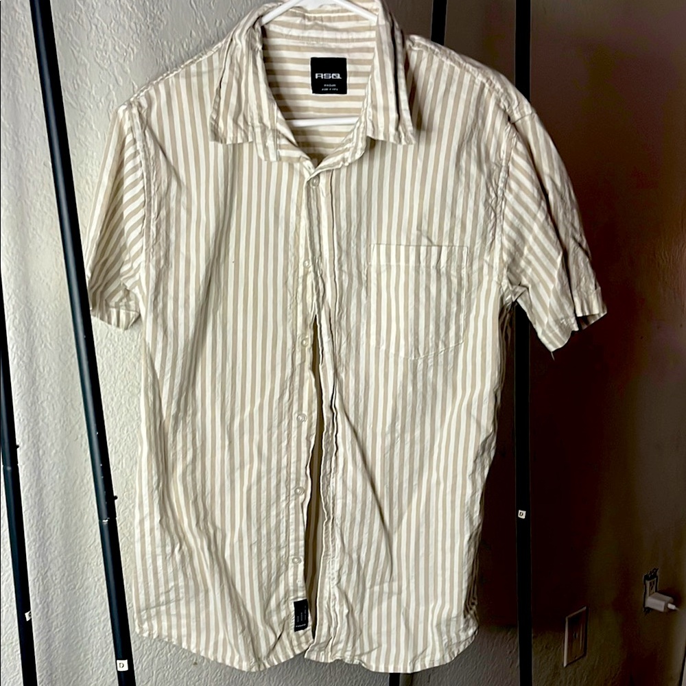 RSQ Tan Casual Button Down Shirt with Vertical Stripes